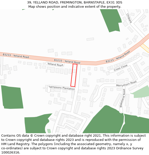 39, YELLAND ROAD, FREMINGTON, BARNSTAPLE, EX31 3DS: Location map and indicative extent of plot