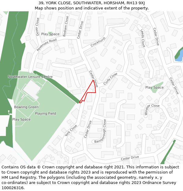 39, YORK CLOSE, SOUTHWATER, HORSHAM, RH13 9XJ: Location map and indicative extent of plot