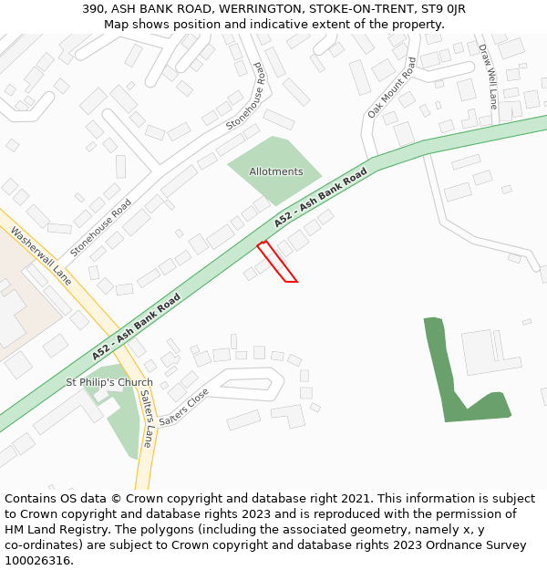 390, ASH BANK ROAD, WERRINGTON, STOKE-ON-TRENT, ST9 0JR: Location map and indicative extent of plot