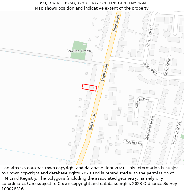 390, BRANT ROAD, WADDINGTON, LINCOLN, LN5 9AN: Location map and indicative extent of plot