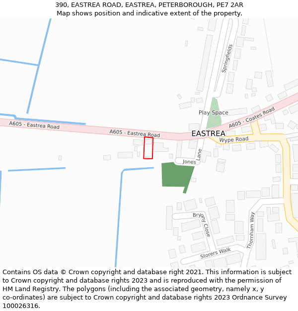 390, EASTREA ROAD, EASTREA, PETERBOROUGH, PE7 2AR: Location map and indicative extent of plot