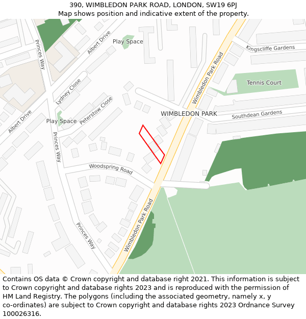 390, WIMBLEDON PARK ROAD, LONDON, SW19 6PJ: Location map and indicative extent of plot