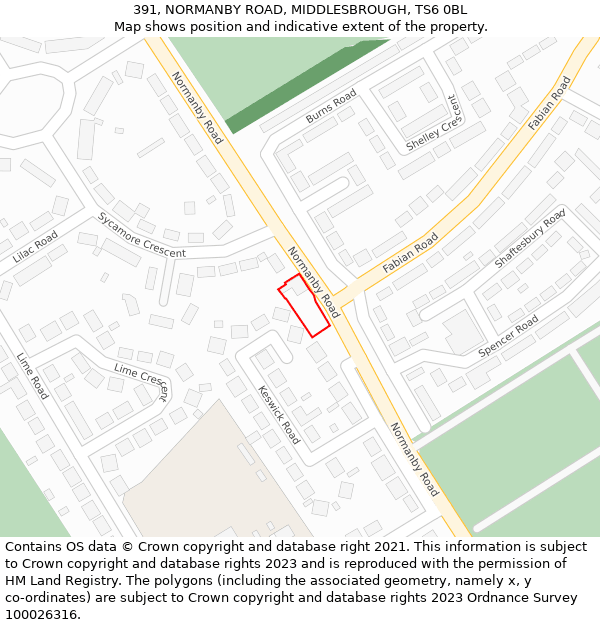 391, NORMANBY ROAD, MIDDLESBROUGH, TS6 0BL: Location map and indicative extent of plot