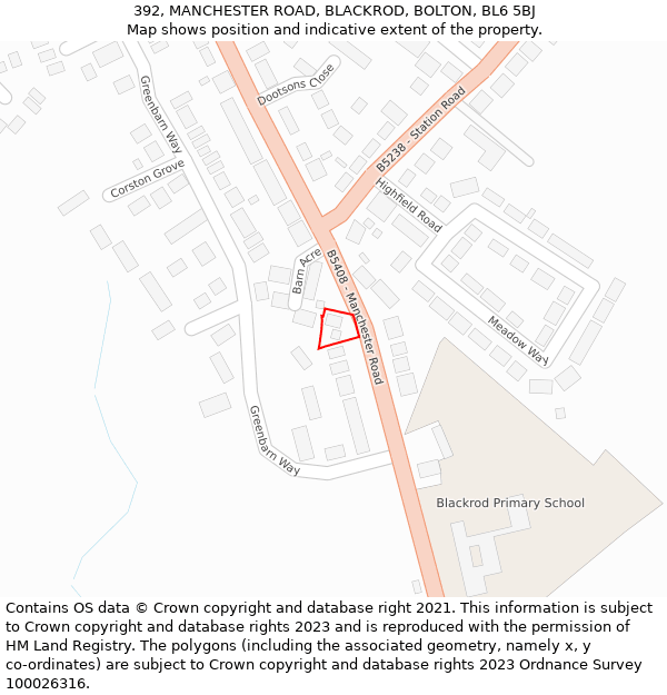 392, MANCHESTER ROAD, BLACKROD, BOLTON, BL6 5BJ: Location map and indicative extent of plot