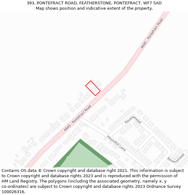 393, PONTEFRACT ROAD, FEATHERSTONE, PONTEFRACT, WF7 5AD: Location map and indicative extent of plot