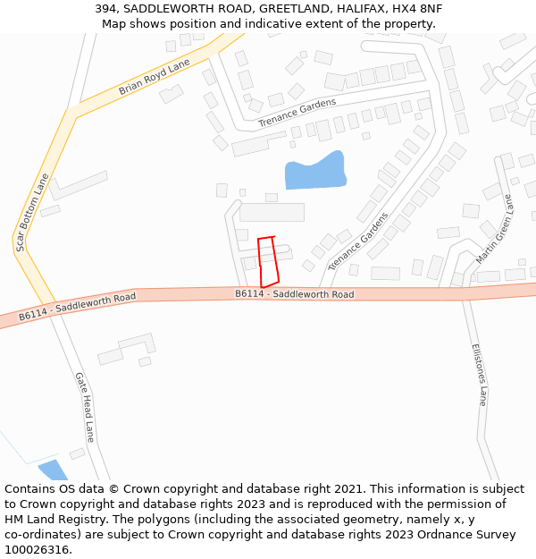 394, SADDLEWORTH ROAD, GREETLAND, HALIFAX, HX4 8NF: Location map and indicative extent of plot