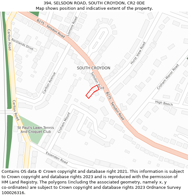 394, SELSDON ROAD, SOUTH CROYDON, CR2 0DE: Location map and indicative extent of plot