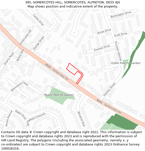 395, SOMERCOTES HILL, SOMERCOTES, ALFRETON, DE55 4JX: Location map and indicative extent of plot