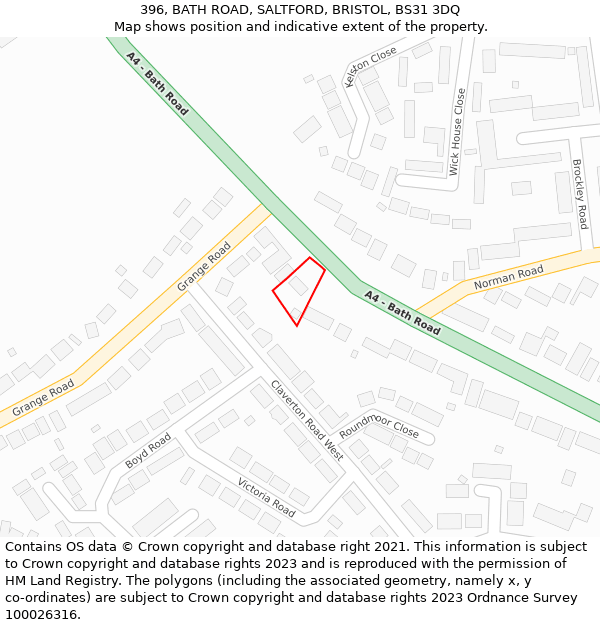 396, BATH ROAD, SALTFORD, BRISTOL, BS31 3DQ: Location map and indicative extent of plot