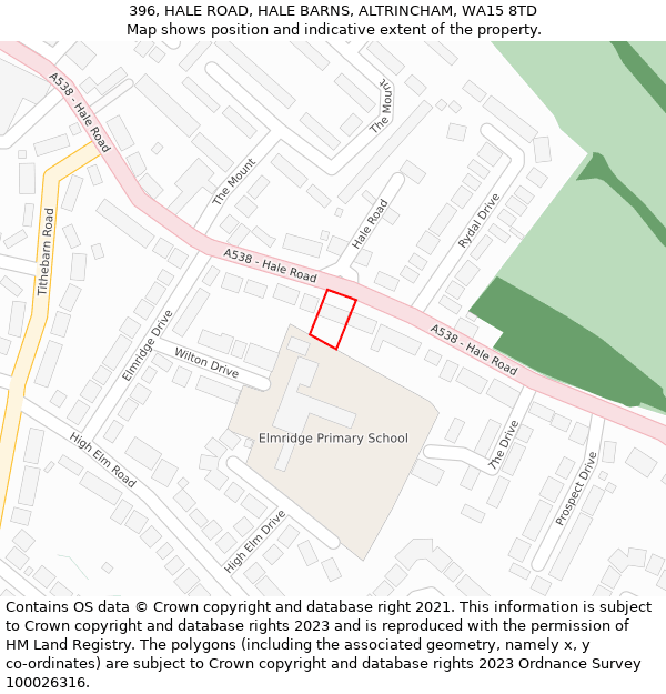 396, HALE ROAD, HALE BARNS, ALTRINCHAM, WA15 8TD: Location map and indicative extent of plot