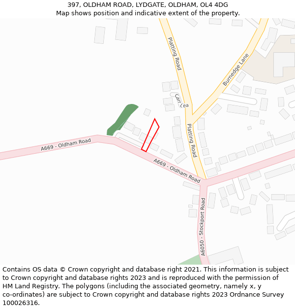 397, OLDHAM ROAD, LYDGATE, OLDHAM, OL4 4DG: Location map and indicative extent of plot