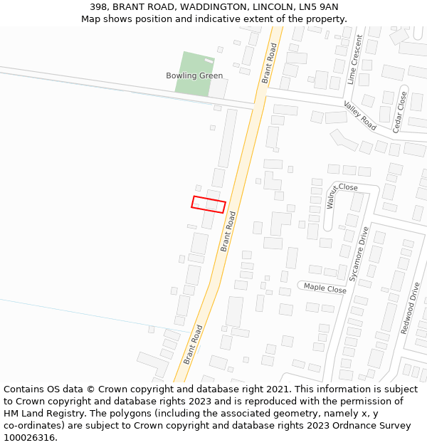 398, BRANT ROAD, WADDINGTON, LINCOLN, LN5 9AN: Location map and indicative extent of plot