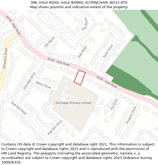 398, HALE ROAD, HALE BARNS, ALTRINCHAM, WA15 8TD: Location map and indicative extent of plot