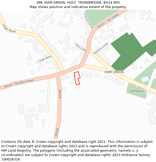 398, HAM GREEN, HOLT, TROWBRIDGE, BA14 6PX: Location map and indicative extent of plot