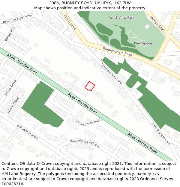 398A, BURNLEY ROAD, HALIFAX, HX2 7LW: Location map and indicative extent of plot