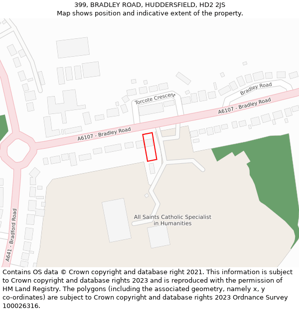 399, BRADLEY ROAD, HUDDERSFIELD, HD2 2JS: Location map and indicative extent of plot