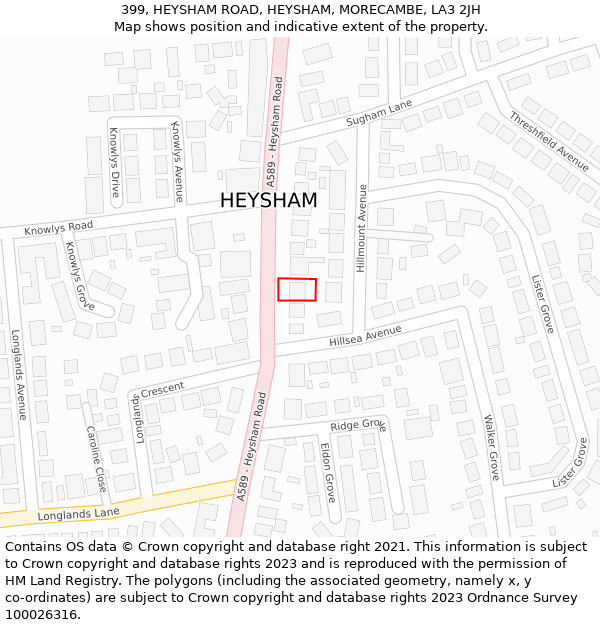 399, HEYSHAM ROAD, HEYSHAM, MORECAMBE, LA3 2JH: Location map and indicative extent of plot