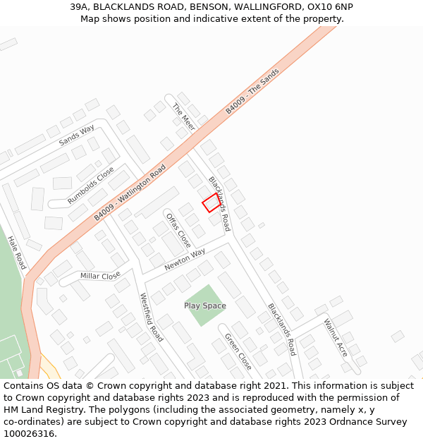 39A, BLACKLANDS ROAD, BENSON, WALLINGFORD, OX10 6NP: Location map and indicative extent of plot