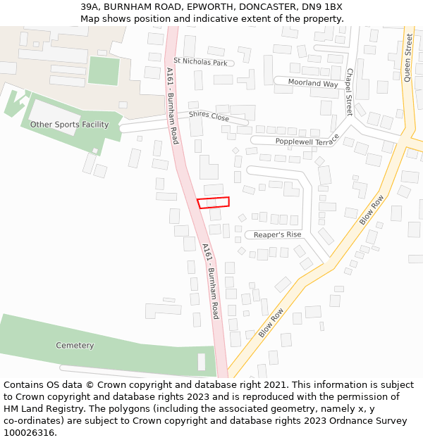 39A, BURNHAM ROAD, EPWORTH, DONCASTER, DN9 1BX: Location map and indicative extent of plot