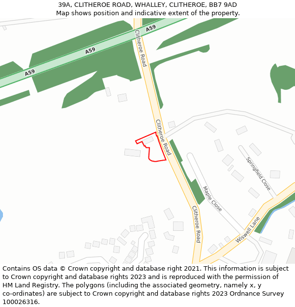 39A, CLITHEROE ROAD, WHALLEY, CLITHEROE, BB7 9AD: Location map and indicative extent of plot