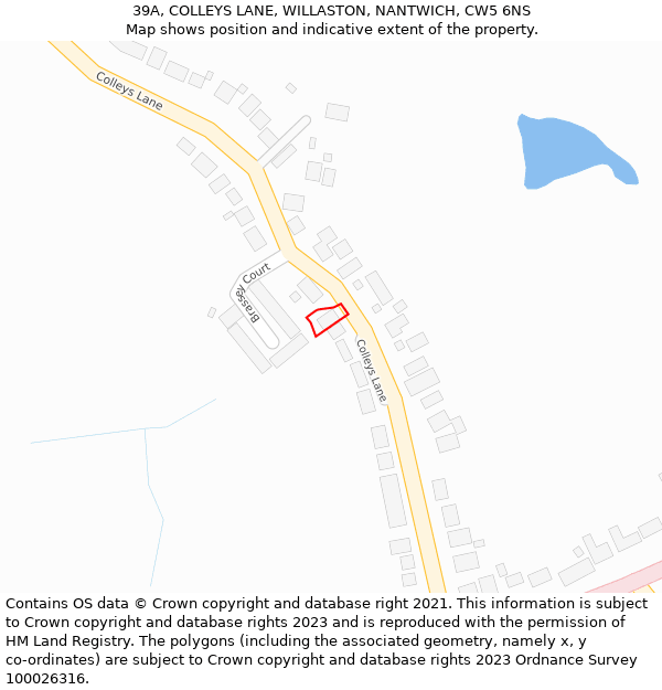 39A, COLLEYS LANE, WILLASTON, NANTWICH, CW5 6NS: Location map and indicative extent of plot