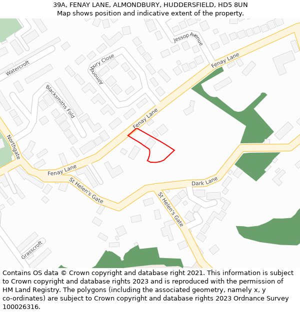 39A, FENAY LANE, ALMONDBURY, HUDDERSFIELD, HD5 8UN: Location map and indicative extent of plot