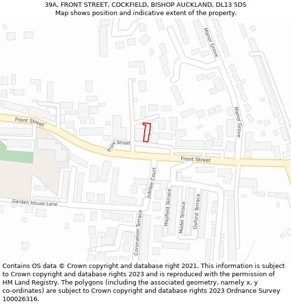 39A, FRONT STREET, COCKFIELD, BISHOP AUCKLAND, DL13 5DS: Location map and indicative extent of plot