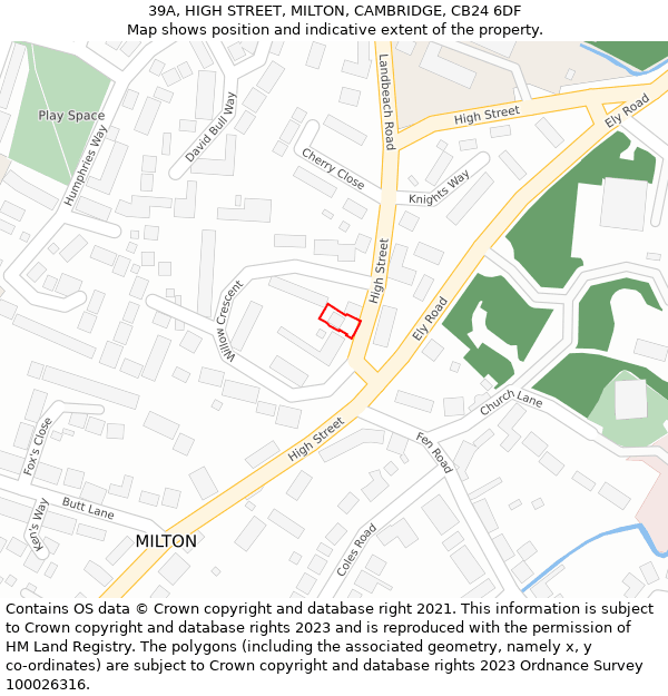 39A, HIGH STREET, MILTON, CAMBRIDGE, CB24 6DF: Location map and indicative extent of plot
