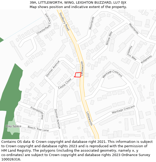 39A, LITTLEWORTH, WING, LEIGHTON BUZZARD, LU7 0JX: Location map and indicative extent of plot