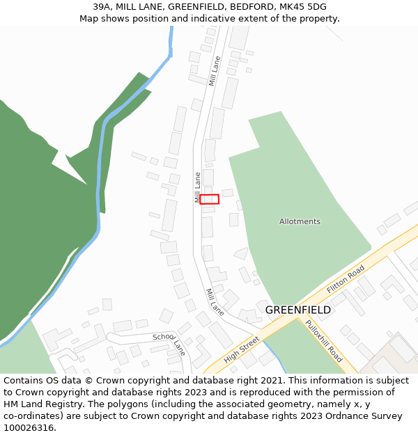 39A, MILL LANE, GREENFIELD, BEDFORD, MK45 5DG: Location map and indicative extent of plot