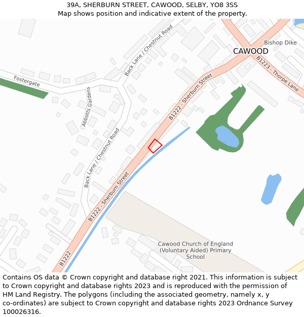 39A, SHERBURN STREET, CAWOOD, SELBY, YO8 3SS: Location map and indicative extent of plot