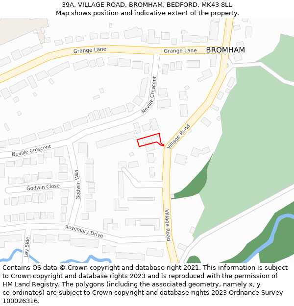 39A, VILLAGE ROAD, BROMHAM, BEDFORD, MK43 8LL: Location map and indicative extent of plot