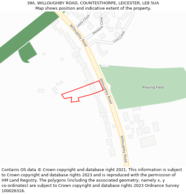 39A, WILLOUGHBY ROAD, COUNTESTHORPE, LEICESTER, LE8 5UA: Location map and indicative extent of plot