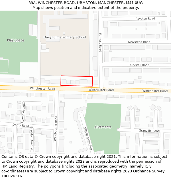 39A, WINCHESTER ROAD, URMSTON, MANCHESTER, M41 0UG: Location map and indicative extent of plot