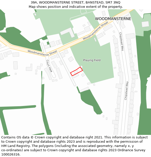 39A, WOODMANSTERNE STREET, BANSTEAD, SM7 3NQ: Location map and indicative extent of plot