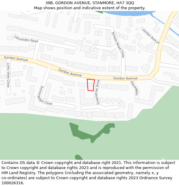 39B, GORDON AVENUE, STANMORE, HA7 3QQ: Location map and indicative extent of plot