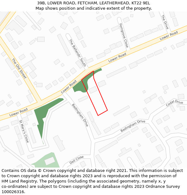 39B, LOWER ROAD, FETCHAM, LEATHERHEAD, KT22 9EL: Location map and indicative extent of plot