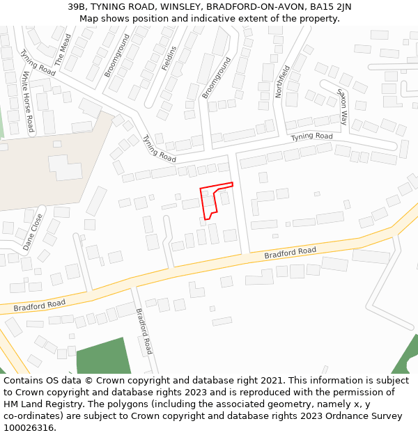 39B, TYNING ROAD, WINSLEY, BRADFORD-ON-AVON, BA15 2JN: Location map and indicative extent of plot