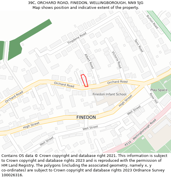 39C, ORCHARD ROAD, FINEDON, WELLINGBOROUGH, NN9 5JG: Location map and indicative extent of plot