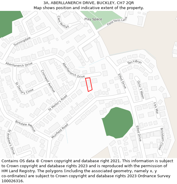 3A, ABERLLANERCH DRIVE, BUCKLEY, CH7 2QR: Location map and indicative extent of plot