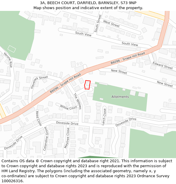 3A, BEECH COURT, DARFIELD, BARNSLEY, S73 9NP: Location map and indicative extent of plot