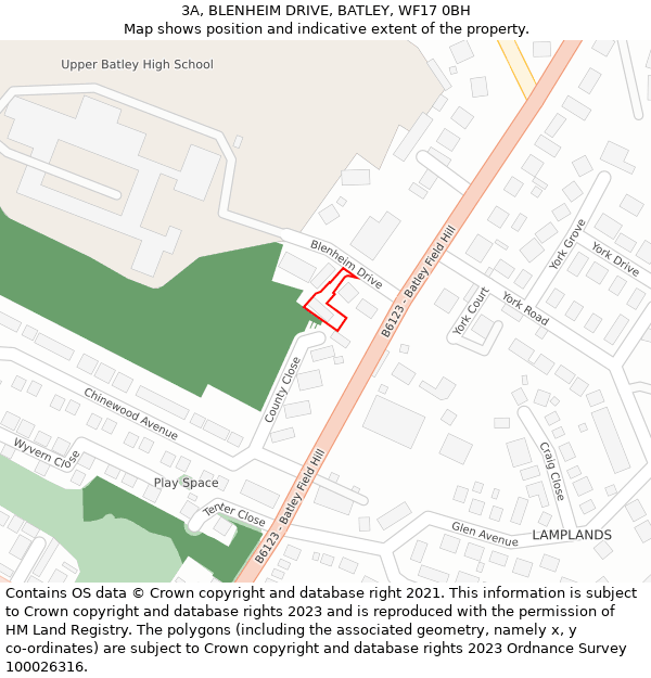 3A, BLENHEIM DRIVE, BATLEY, WF17 0BH: Location map and indicative extent of plot