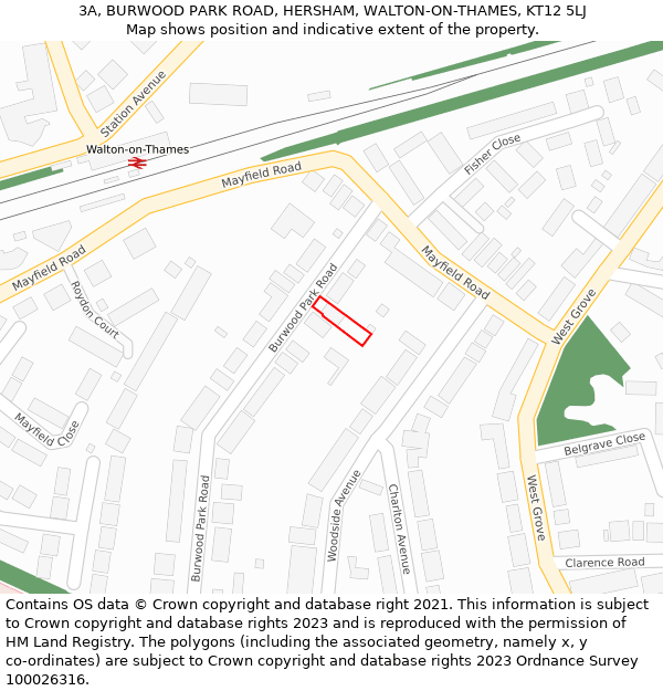 3A, BURWOOD PARK ROAD, HERSHAM, WALTON-ON-THAMES, KT12 5LJ: Location map and indicative extent of plot