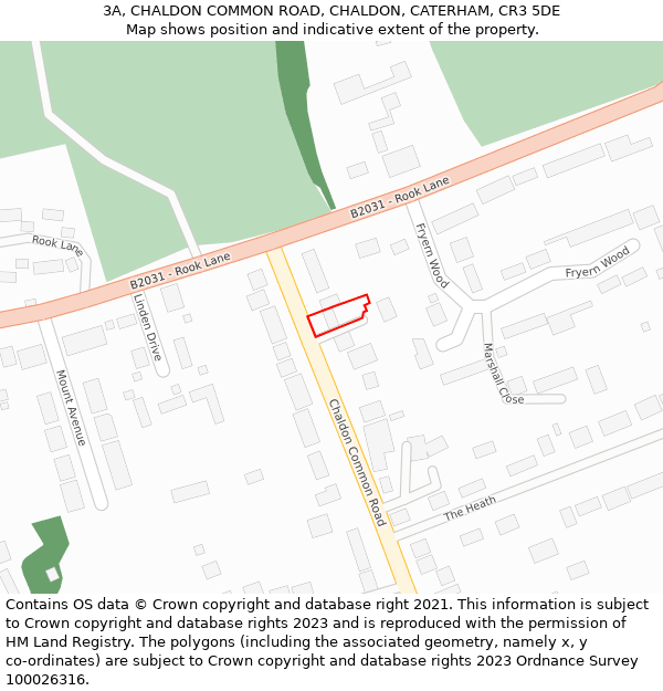 3A, CHALDON COMMON ROAD, CHALDON, CATERHAM, CR3 5DE: Location map and indicative extent of plot