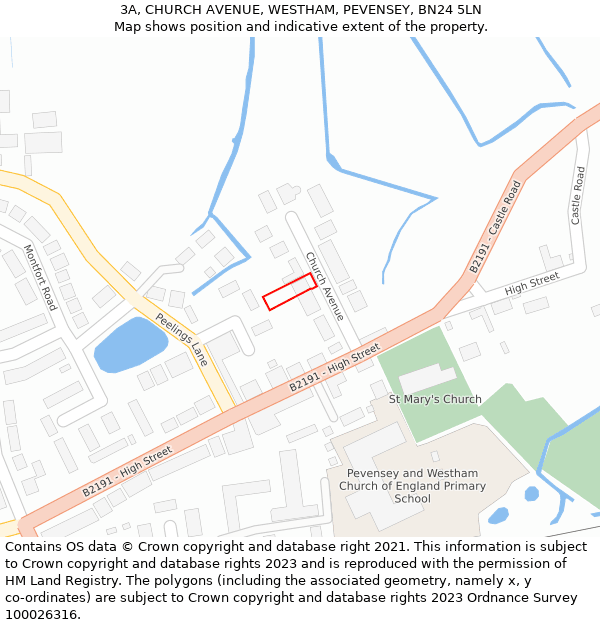 3A, CHURCH AVENUE, WESTHAM, PEVENSEY, BN24 5LN: Location map and indicative extent of plot
