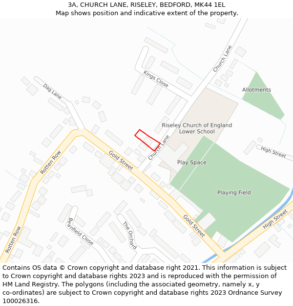 3A, CHURCH LANE, RISELEY, BEDFORD, MK44 1EL: Location map and indicative extent of plot