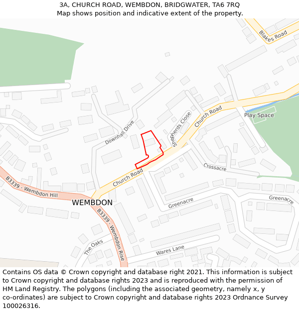 3A, CHURCH ROAD, WEMBDON, BRIDGWATER, TA6 7RQ: Location map and indicative extent of plot