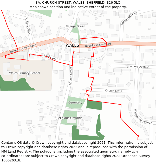 3A, CHURCH STREET, WALES, SHEFFIELD, S26 5LQ: Location map and indicative extent of plot