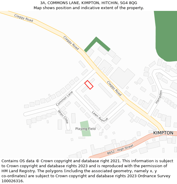 3A, COMMONS LANE, KIMPTON, HITCHIN, SG4 8QG: Location map and indicative extent of plot