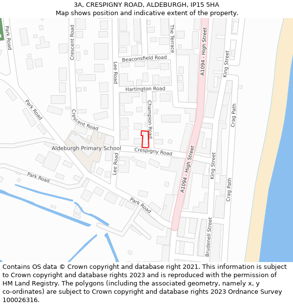 3A, CRESPIGNY ROAD, ALDEBURGH, IP15 5HA: Location map and indicative extent of plot